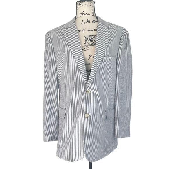 JOS A BANKS 1905 SEERSUCKER BLAZER LIGHTWEIGHT SZ L GRAY/WHITE TAILORED FIT - Picture 2 of 16